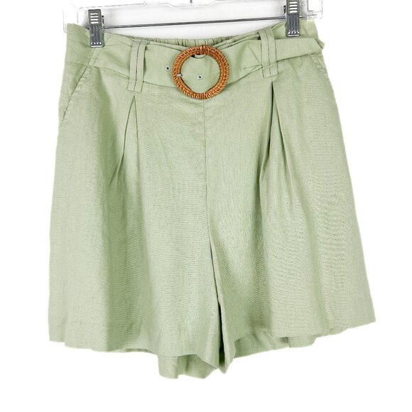 NWT Sigrid Olsen Linen Blend Pleated Belted Pull On Shorts Green Size 4 NEW - Picture 1 of 11